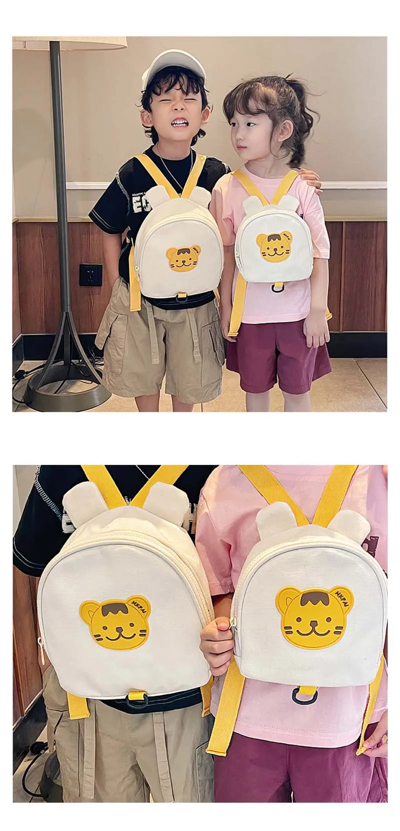Adorable Cartoon Bear Anti-Lost Baby Backpack for Kindergarten Kids - Canvas Harness School Bag for Boys and Girls