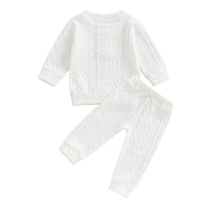 Unisex Toddler Autumn Knitwear Set - Long Sleeve Sweater and Elastic Waist Pants for Baby (2-Piece Cotton Outfit)