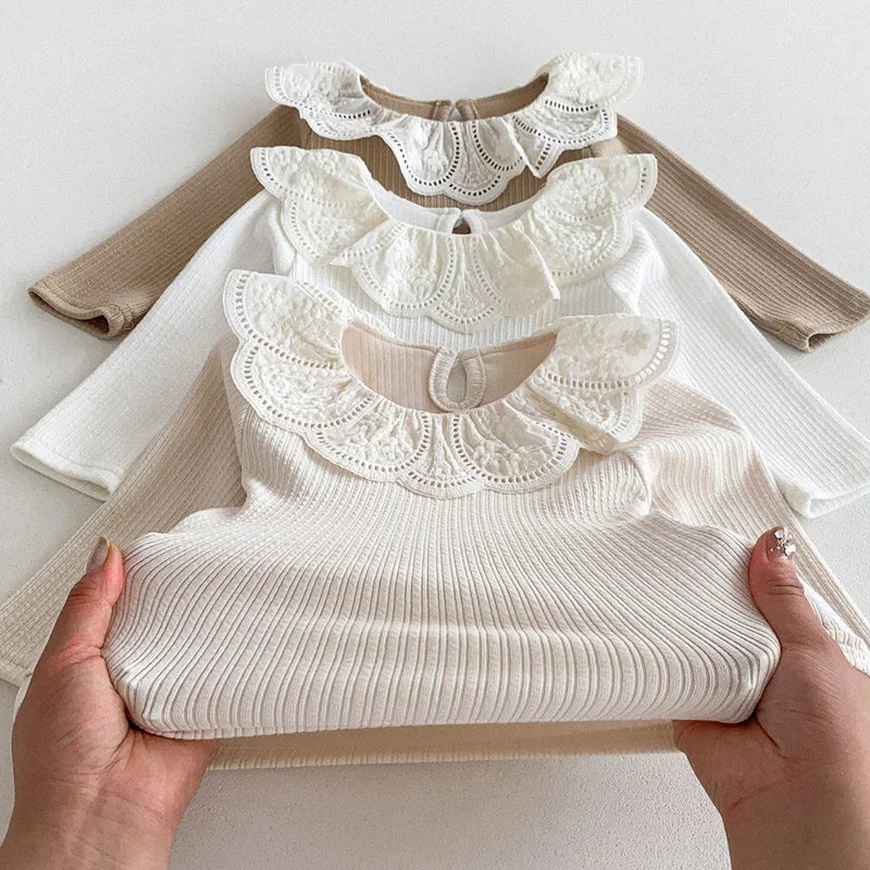 Autumn Ruffle Collar Long Sleeve T-Shirt for Newborn Girls - Cute Cotton Top for 0-2 Years