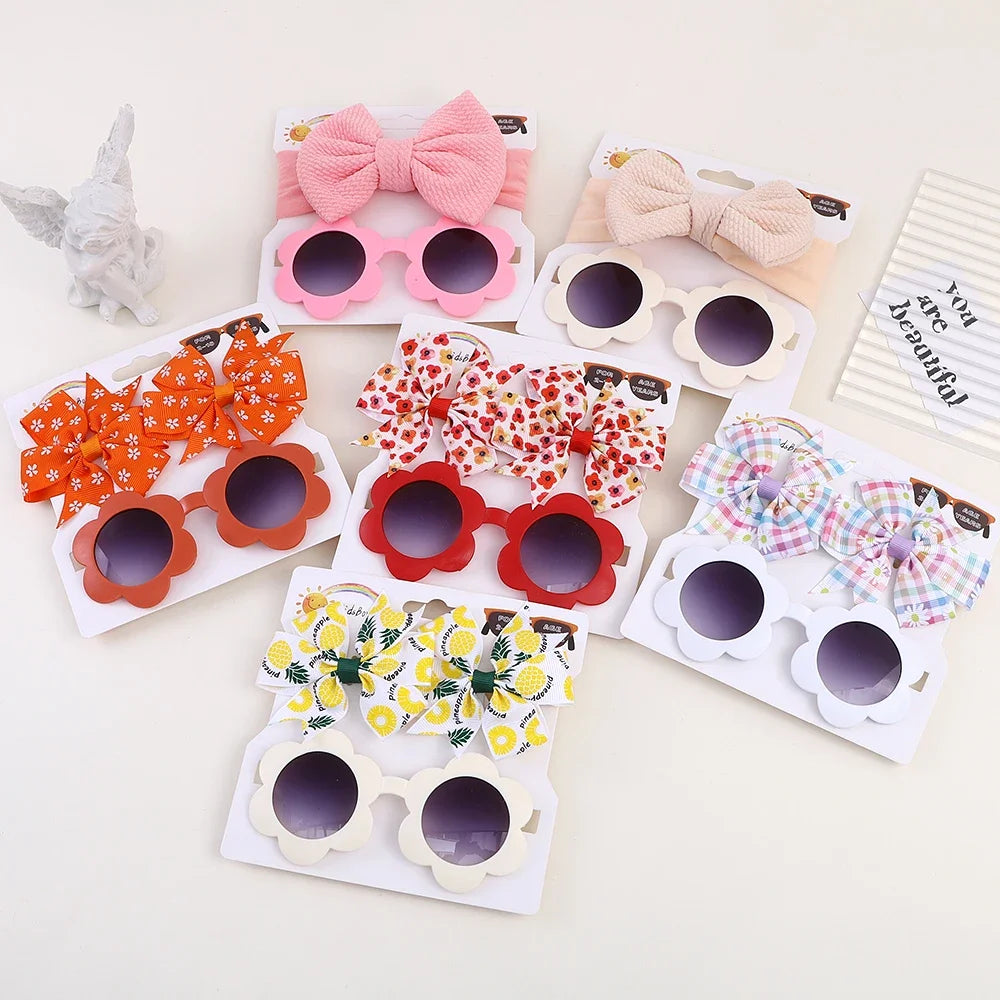 Adorable 2-Piece Newborn Hair Accessories Set - Cute Bow Headband & Bear Glasses for Infants and Kids
