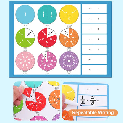 Wooden Magnetic Fraction Learning Math Toys Children Arithmetic Learning Educational Toys Fraction Book Set Parish Teaching Aids