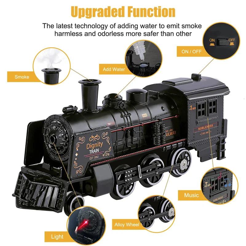 Remote Control Kids Electric Train Set with Sound, Light, Smoke Effects, and Tracks