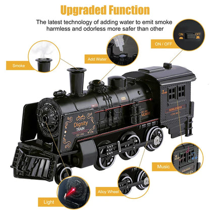 Remote Control Kids Electric Train Set with Sound, Light, Smoke Effects, and Tracks