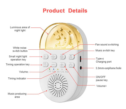 Portable Baby Soothing Sound Machine with 24 Natural Sounds and Gentle Breathing Light for Sleep and Relaxation