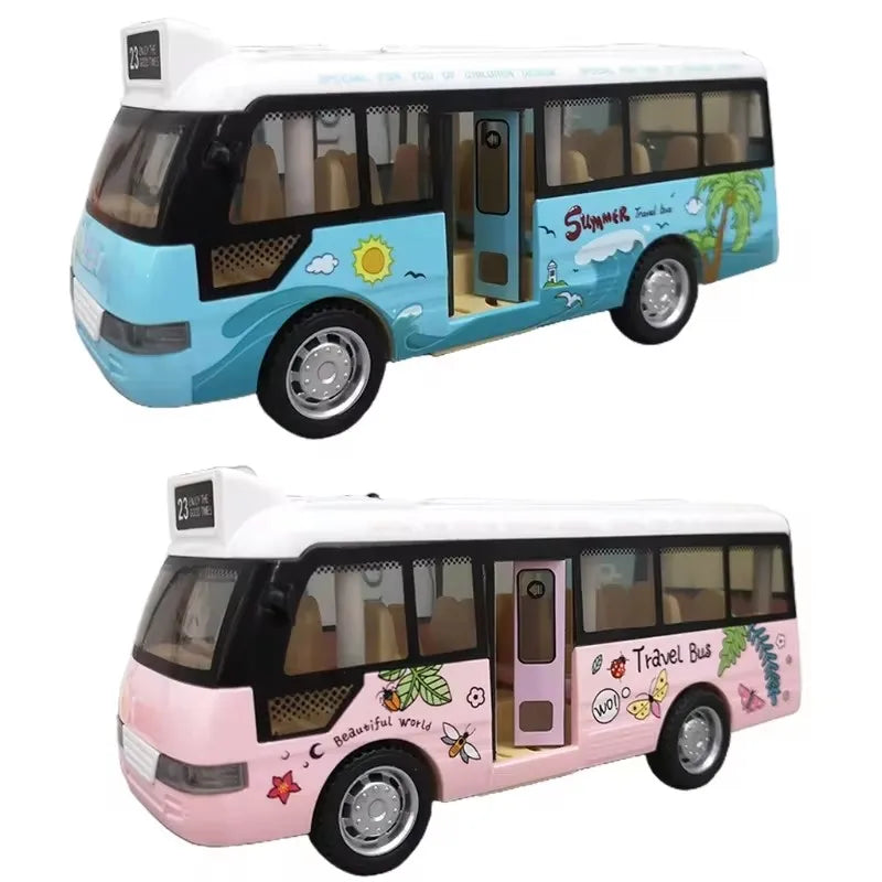 Die-Cast Metal Kids Tour School Bus Toy with Sound and Light Features - Friction-Powered Vehicle for Boys and Girls