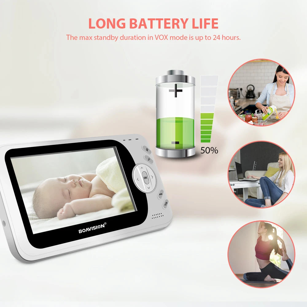Portable 4.3 Inch Wireless Video Baby Monitor with Night Vision and Two-Way Intercom - VB608 Baby Nanny Camera