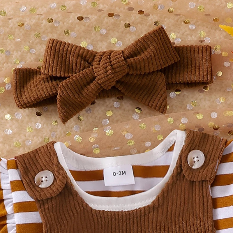 Adorable Baby Girl Christmas Outfit Set with Santa/Turkey Embroidery Romper, Dress, and Headband - 3 Pieces for Newborns
