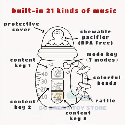 Interactive Musical Baby Bottle with Teether and Rattles - Engaging Mobile Toy for Infants 0-12 Months