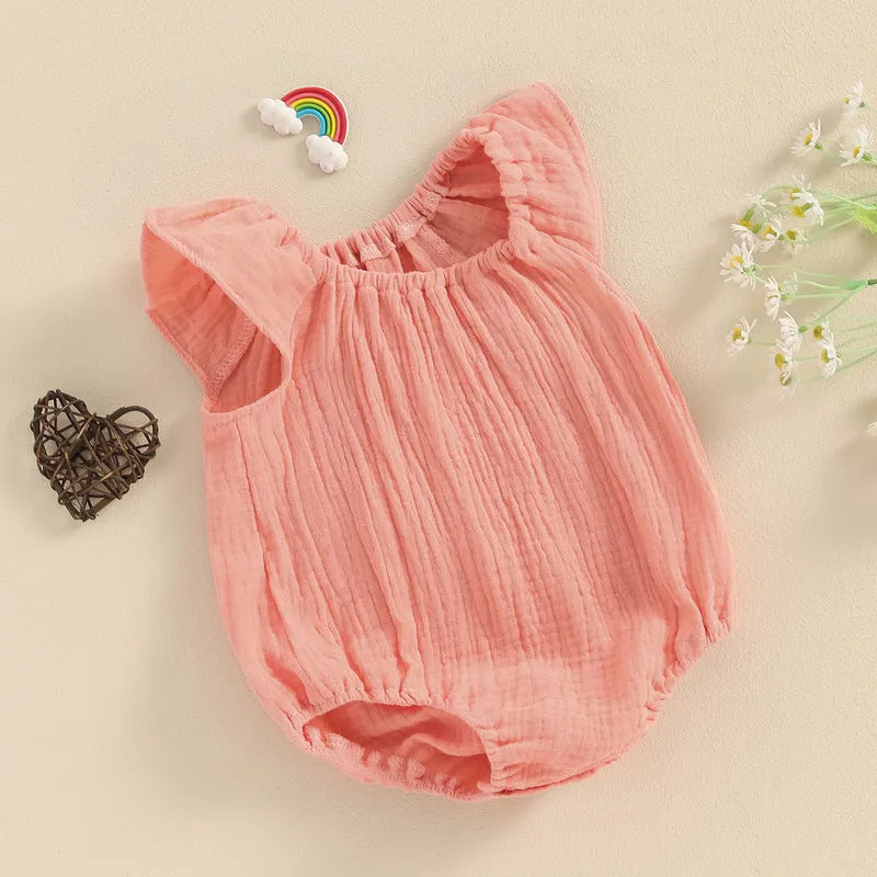 Sleeveless Off-Shoulder Solid Color Jumpsuit for Newborn Baby Girls - Summer Bodysuit