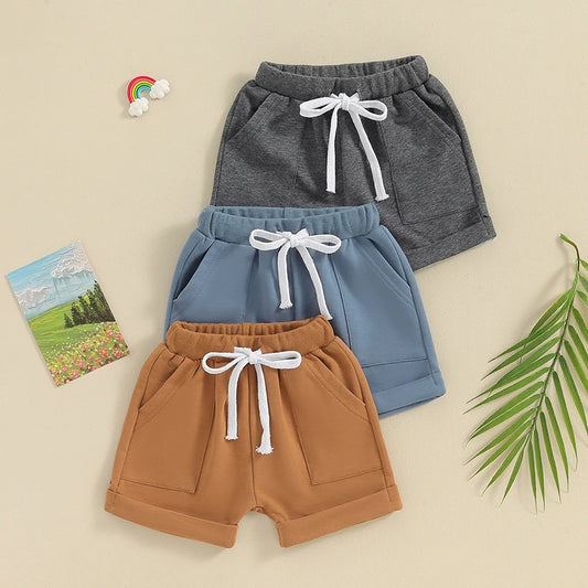 Unisex Casual Summer Shorts for Newborns and Toddlers - Solid Color Baby Shorts with Pockets