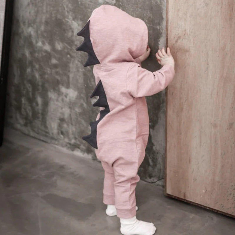 Adorable Dinosaur Hooded Romper for Newborns – Trendy Unisex Jumpsuit for Autumn and Winter