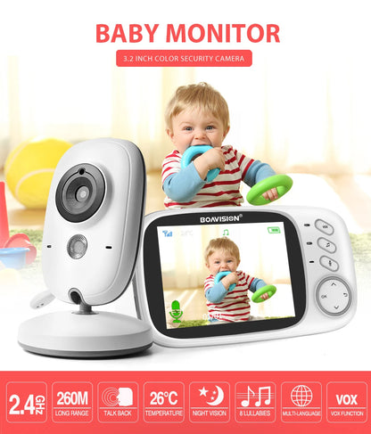 Wireless Video Baby Monitor with 3.2-Inch LCD, Two-Way Audio, Night Vision & Temperature Monitoring