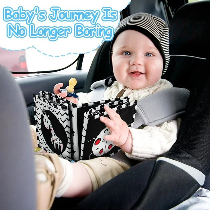 Montessori Baby Soft Cloth Book - High Contrast Black & White Animal Toys for Newborns, Early Education, and Crib Play