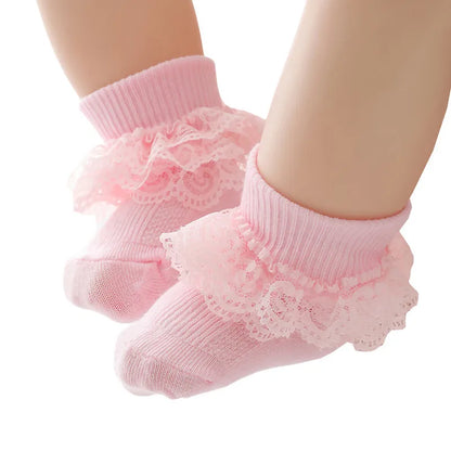 Adorable RUEWEY Frilly Lace Baby Socks for Newborn Girls – Perfect for Baptism and Everyday Wear