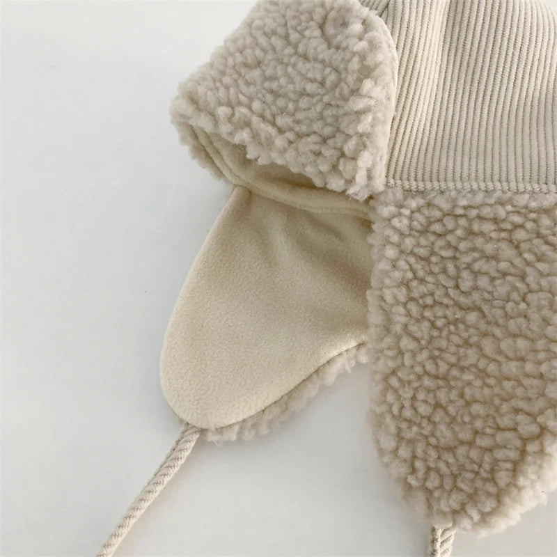 Vintage Winter Wool Hat for Kids with Ear Protection - Adjustable Solid Color Lei Feng Style for Boys and Girls