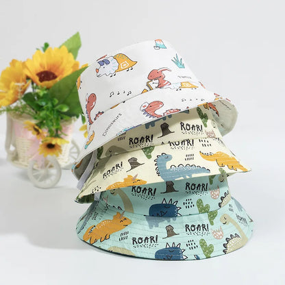 Adorable Cartoon Dino Print Baby Bucket Hat for Boys and Girls - Cute Summer Fisherman Cap for Infants and Toddlers