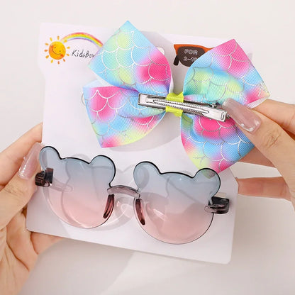 Adorable 2-Piece Newborn Hair Accessories Set - Cute Bow Headband & Bear Glasses for Infants and Kids