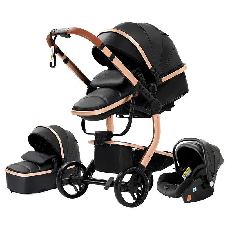 Versatile 3-in-1 Lightweight Baby Stroller with High-Quality PU Leather and Four-Wheel Design