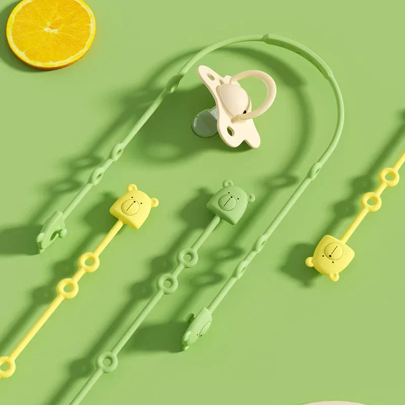 Adorable Silicone Pacifier Clips with Cartoon Animal Designs - Adjustable Anti-Lost Straps for Strollers and High Chairs
