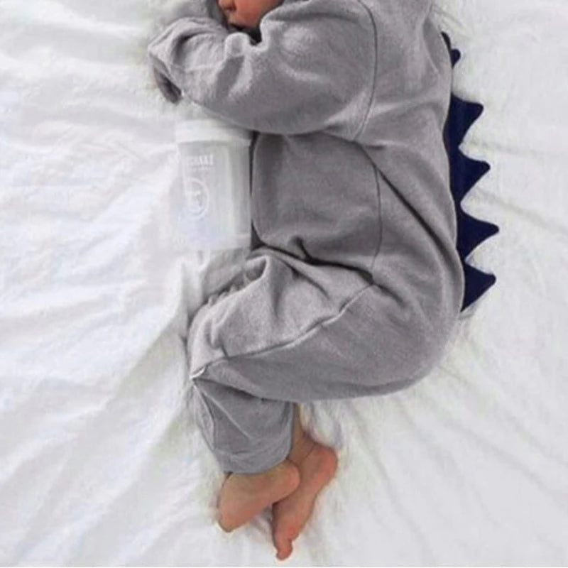 Adorable Dinosaur Hooded Romper for Newborns – Trendy Unisex Jumpsuit for Autumn and Winter