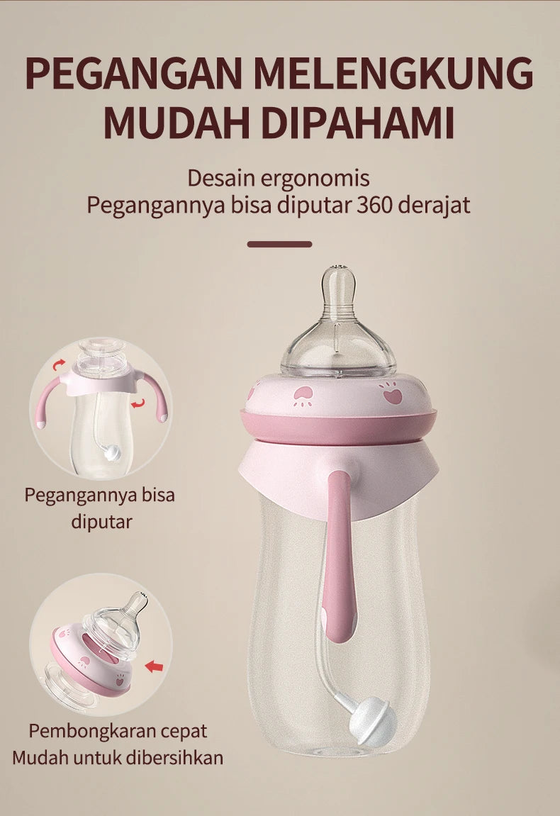 Oberni Silicone Baby Feeding Bottle with Anti-Colic Nipple and Weighted Straw Handle for Boys and Girls