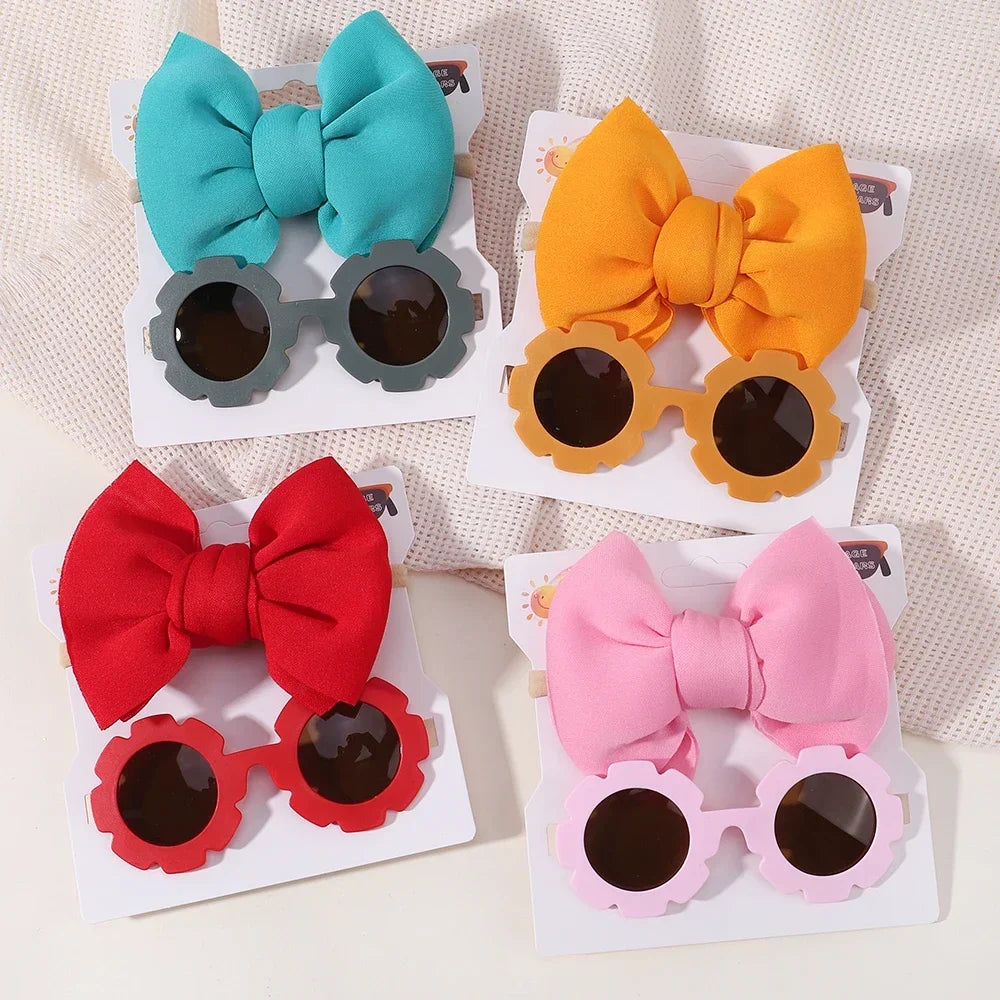 2/3Pcs/set Kids Sunglasses Headband Set Baby Elastic Nylon Headband Bohemia Beach Seaside Sun Glasses Kids Bow Headwear Gift