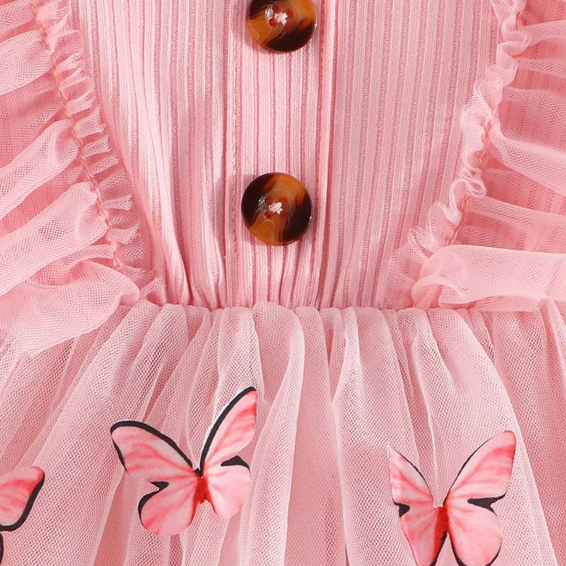 Toddler Ruffle Sleeveless Dress with 3D Butterfly Accent - Cute Princess Party Outfit for Baby Girls