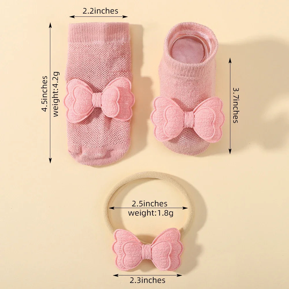Adorable Baby Socks and Flower Headband Set - 2pcs Candy Color Bow Accessories for Newborns