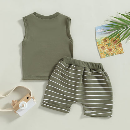 Toddler Summer Boys' Striped Tank Top and Shorts Set for Beach Fun