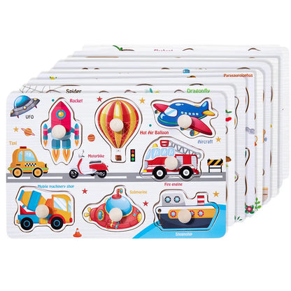 Wooden Montessori Puzzle Board for Kids - Early Learning 3D Tangram Jigsaw with Cartoon Animals and Fruits