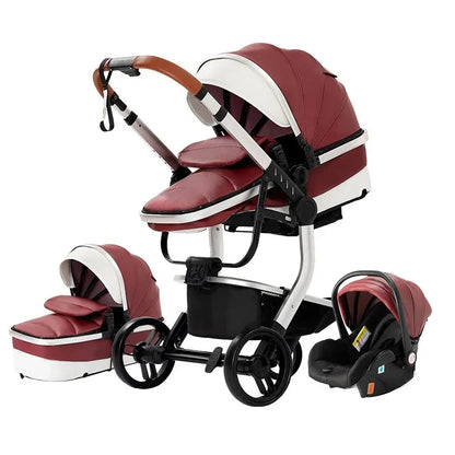 Versatile 3-in-1 Lightweight Baby Stroller with High-Quality PU Leather and Four-Wheel Design