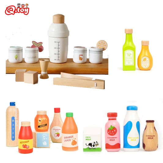 Wooden Milk Drink Play Set for Kids – Montessori Educational Kitchen Toy for Imaginative Role Play