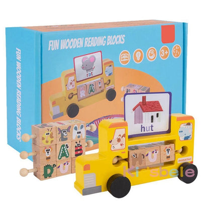 Wooden Alphabet Spelling and Matching Game Set with Flash Cards and Blocks