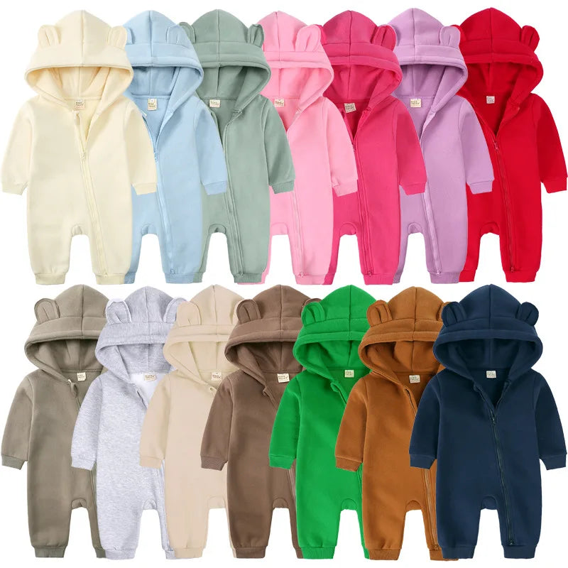Winter Hooded Baby Jumpsuits and Rompers - Zipper One-Pieces for Boys and Girls (Newborn Size 59-90cm)