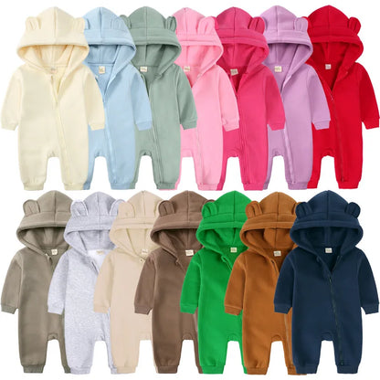 Winter Hooded Baby Jumpsuits and Rompers - Zipper One-Pieces for Boys and Girls (Newborn Size 59-90cm)