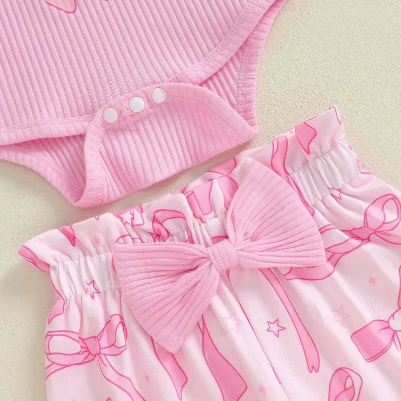 Adorable Baby Girl 4-Piece Outfit Set: Letter Print Long Sleeve Bodysuit, Bow Pants, and Matching Headband Hat for Newborns