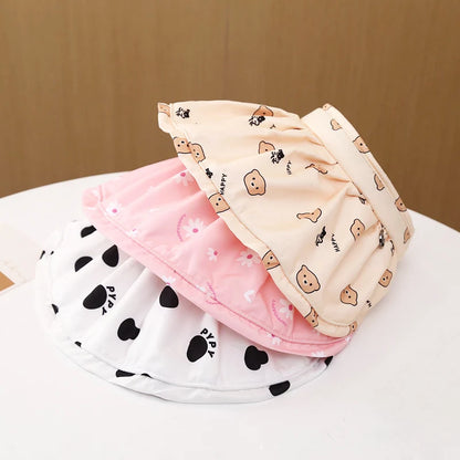 Adjustable Cartoon Sun Hat for Kids - Foldable Big Brim Beach Cap with Flower Bear Design for Boys and Girls