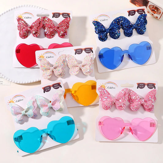 Sparkling Butterfly Hair Clip and Sunglasses Set for Stylish Girls - Cute Accessories for Kids Aged 4-6 Years