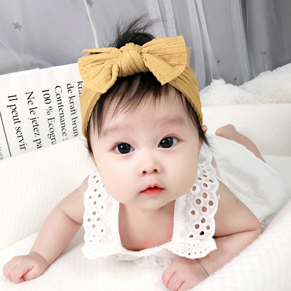 48-Color Soft Nylon Baby Headbands for Girls - Elastic Knit Turban Bows Hair Accessories for Newborns
