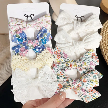 Adorable Girls' Cute Print Hairpins Set - 4/5 Pcs Sweet Cotton Bow Clips for Kids Hair Accessories, Perfect Gift & Wholesale
