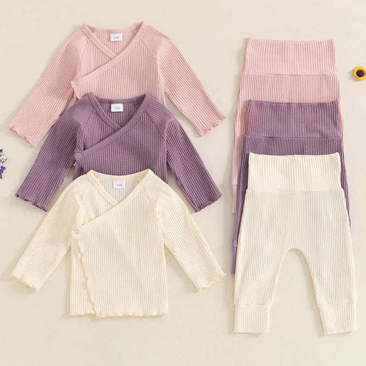 RUEWEY Baby Girl 0-12 Months Ribbed Long Sleeve Top and Pants Set for Spring and Autumn