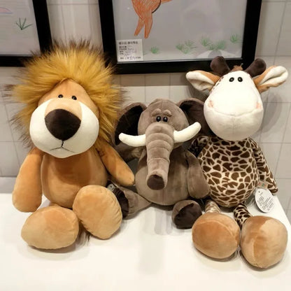 25CM Adorable Jungle Plush Dolls - Kawaii Lion, Elephant, and Monkey Stuffed Animal Toys for Kids and Babies