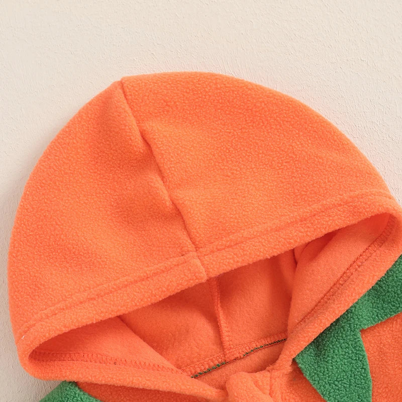 Adorable Pumpkin Print Hooded Romper for Babies - Long Sleeve Halloween Jumpsuit for Newborns, Unisex Autumn/Winter Outfit