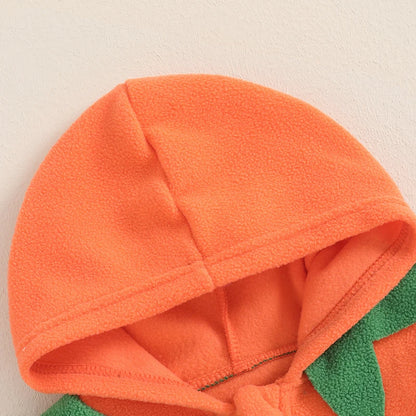 Adorable Pumpkin Print Hooded Romper for Babies - Long Sleeve Halloween Jumpsuit for Newborns, Unisex Autumn/Winter Outfit