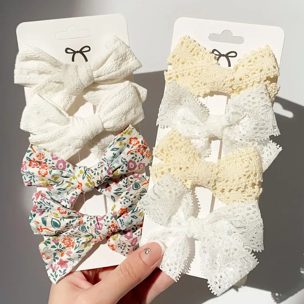 Adorable Girls' Cute Print Hairpins Set - 4/5 Pcs Sweet Cotton Bow Clips for Kids Hair Accessories, Perfect Gift & Wholesale