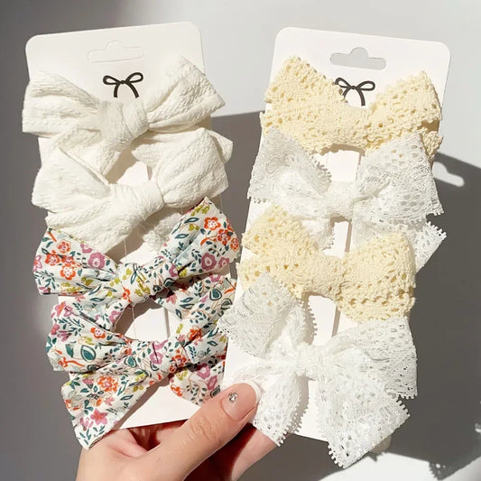 Adorable Girls' Cute Print Hairpins Set - 4/5 Pcs Sweet Cotton Bow Clips for Kids Hair Accessories, Perfect Gift & Wholesale