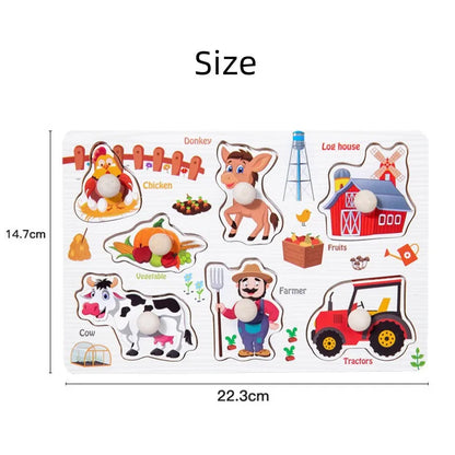 Wooden Montessori Puzzle Board for Kids - Early Learning 3D Tangram Jigsaw with Cartoon Animals and Fruits