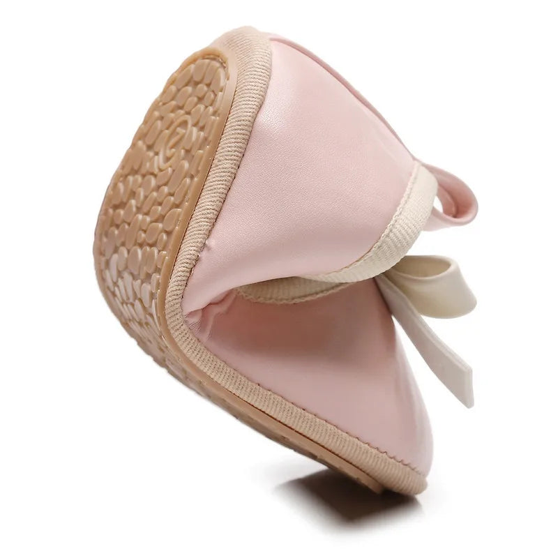 Adorable Newborn Baby Girl PU Leather Flats with Bow – Lightweight First Walker Crib Shoes for Infants