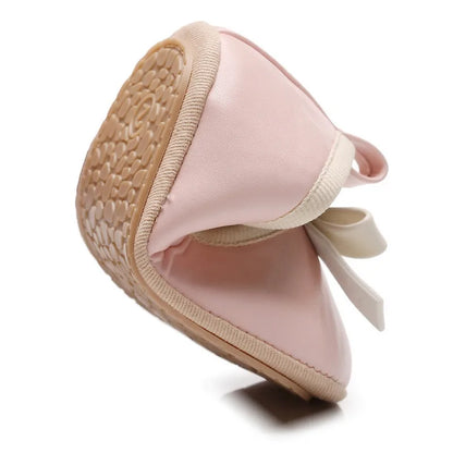 Adorable Newborn Baby Girl PU Leather Flats with Bow – Lightweight First Walker Crib Shoes for Infants