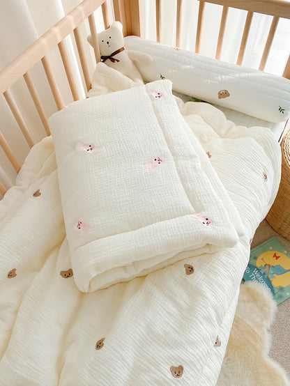 Cartoon Bear and Bunny Soft Cotton Baby Quilt - All-Season Infant Blanket for Newborns, 100*120CM